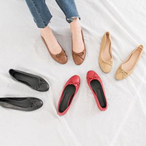 소가죽 둥근코 베이직 리본 플랫 RJ-ae101