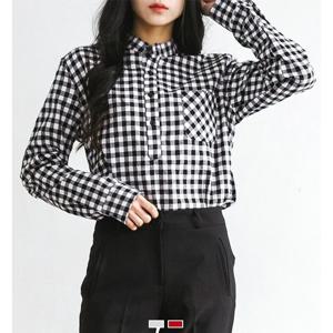 [걸스나인]깅엄 체크 헨리넥 셔츠