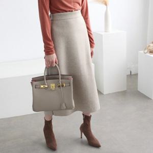 [하늘바라기]울 뒷트임 모직 롱 스커트