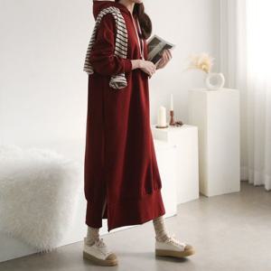 [하늘바라기]기모 롱 후드 원피스h