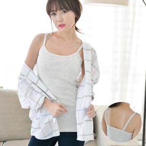 여자 후라이스 일자 끈나시 민소매 무지 면스판