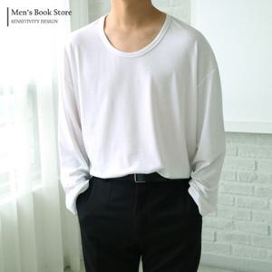 [맨즈북]모달 오버핏 남자 유넥 티셔츠 긴팔티 U넥 미니멀룩