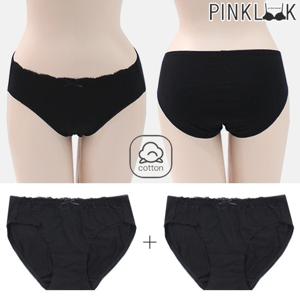 [핑크룩] 해피로 코튼팬티 삼각팬티 미디여성팬티2종/블랙