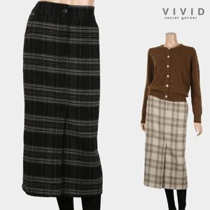 [VIVID SG] 체크무늬 슬릿 롱 스커트 VS042025
