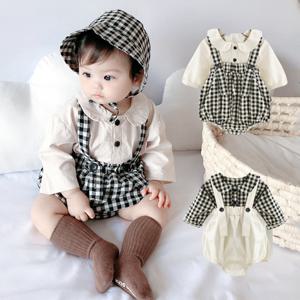 [엠케이] 체크 셔츠 멜빵 유아 바디슈트 2종(66-100) 204256