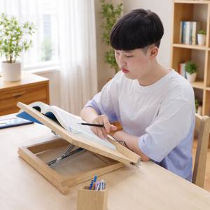 곧은나무 12단 각도조절 독서대 400 고무나무 원목 필기독서대