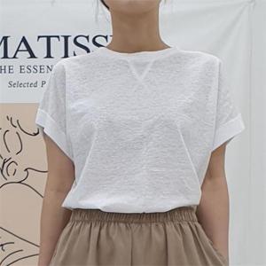 린넨 캡소매 롤업 반팔 티셔츠 블루