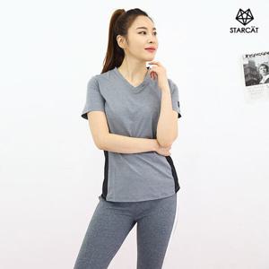 [스타캣]Y3 요가복 필라테스복 배색브이넥TS04BWQ1
