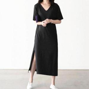 [시스터즈] 여성 밑단 절개 포인트 브이넥 롱원피스