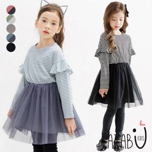 [아자브키즈] 단비 샤 원피스 프릴 긴팔 여아 주니어 아동