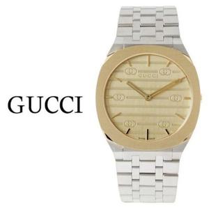 구찌 25H 쿼츠 골드 다이얼 시계 YA163403