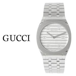 구찌 25H 쿼츠 실버 다이얼 시계 YA163501