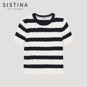[SISTINA] 인기 스트라이프 케이블 반팔 니트_ASKPOO21720_DN