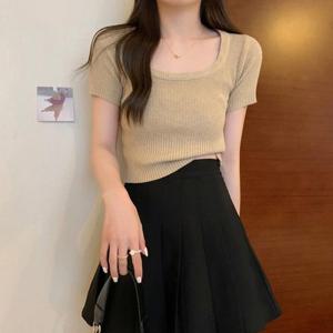 [리빌모아]여자 크롭 골지 반팔 니트 티셔츠 JSW-KNH-SP0000CJX-