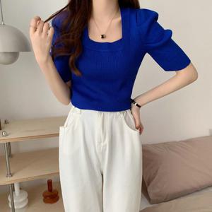 [리빌모아]여자 스퀘어넥 골지 반팔 니트 티셔츠 JSW-KNH-SP0000