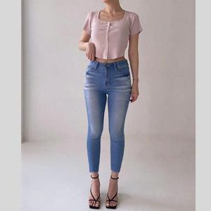 일자핏 슬림 컷팅 데님 8부 스키니 청바지 팬츠 코디