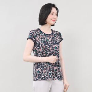 애비뉴투지 엄마옷 잔 꽃 실켓 면 여름 짧은 반팔 티셔츠 A04361