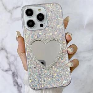 아이폰16 플러스 프로 맥스 e 글리터 큐빅 하트거울 미러 케이스