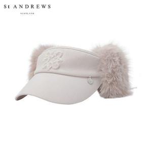 [세인트앤드류스] 여성 심볼 부클 자수 리본 퍼 이어워머 썬바이저
