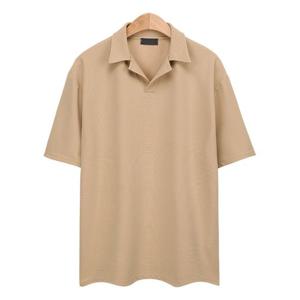 반팔티 오픈 카라 디테일 베이지 티셔츠 CMT011