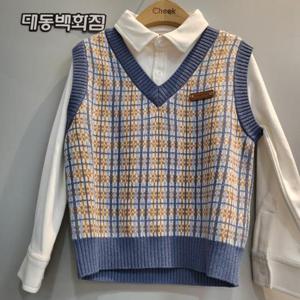 치크 DP01 레이어드 자가드조끼 CKKA2511B