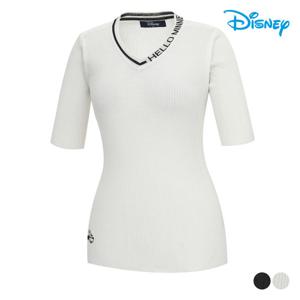 [디즈니골프] 여성 배색 브이넥 레터링 니트 스웨터 DO1LKT004