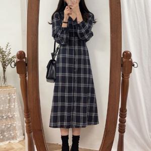 긴팔 단아한 체크 롱원피스 깔끔한 캐주얼원피스