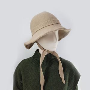 여자 니트 끈 울모자 방한 리본 모