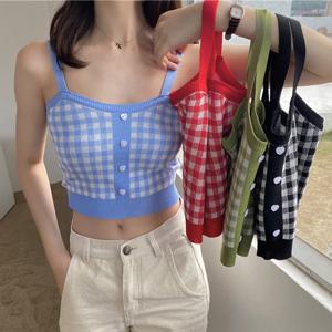 니트 체크 4컬러 데일리 러블리 크롭 나시 LK-NS04