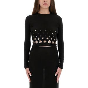 파코라반 블랙 아이렛 디자인 티셔츠 25PJTO047CU0014 P001