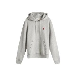 아미 스몰 하트 로고 루프백 오가닉 코튼 플리스 후드 헤더 애쉬 그레이 BFUSW235-730-0951