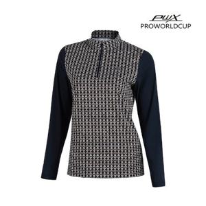 [PWX]Q122-3202-1NV 여성 프린트 냉감소매 집업티셔츠