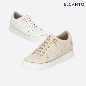 엘칸토  (LCWS79U513) 여성 소가죽 키높이 자수 포인트 스니커즈 3.5cm