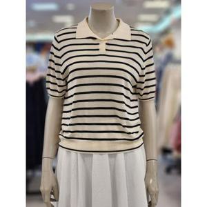 SOUP 여성 스트라이프 카라넥 반팔 니트 OB5SKT4