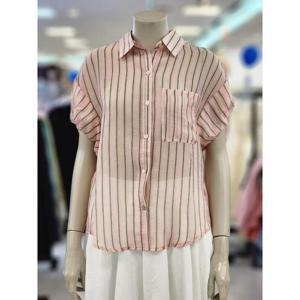 SOUP 여성 소매 포인트 스트라이프 반팔 블라우스 OB5SST2