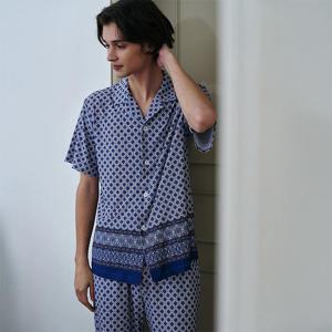 비너스 시원한 착용감 폴리 냉감 에스닉 보더나염 남성 실내복 파자마 세트 VEP394MS