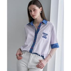 르니앤맥코이 세이브존05 데님 배색 스트라이프 블라우스 ML09BL600