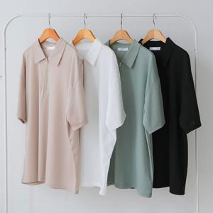 남여공용 쿨 반지퍼 카라 반팔 티셔츠 5C-KAH-Q027-화이트