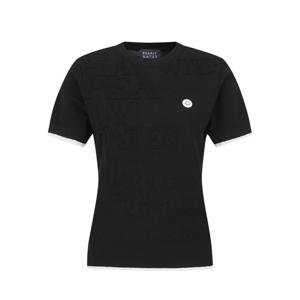 여성 배색 레이스 엠보 레터링 반팔 니트 521E3SR101BK