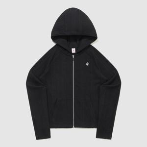 [르꼬끄]여성 슬림핏 케이블 자가드 후드 집업 QQ322OFT91_BLK