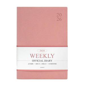 인디고 다이어리 2026 오피셜 A5 위클리 (날짜형 25절 주간) 업무용 (핑크무스)