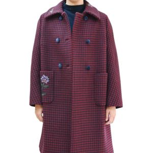 [비꼴리끄(여성)]울 지도리 체크 자수 하프코트 B244WH2010