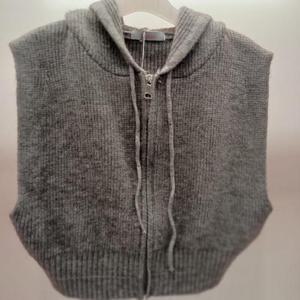 Latium HC06 숏짧은 크롭 뜨개 느낌 집업 후드 니트조끼 베스트 T2541vt02G