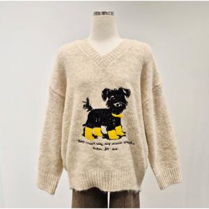 [비지트인뉴욕]브이넥 퍼피 긴팔 루즈핏 니트 VBBLK63