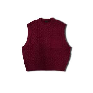 남자 케이블 포켓 라운드 니트 조끼 OF-VEA-Q011-버건디