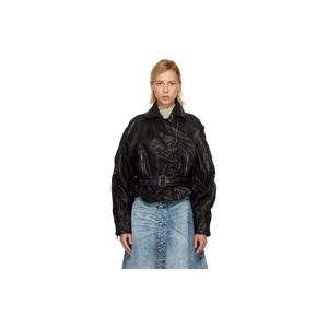 25 FW 디젤 여성 블랙 L 오이스 가죽 보머 재킷 252001F064003