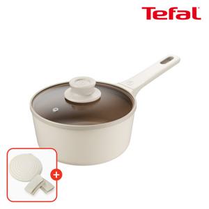 테팔 인덕션 주물 아이콘 오트밀크 편수냄비 18cm(+실리콘 냄비손잡이+냄비받침)