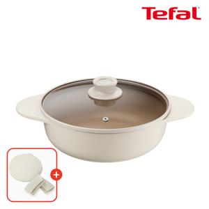 테팔 인덕션 주물 아이콘 오트밀크 전골냄비 24cm(+실리콘 냄비손잡이+냄비받침)