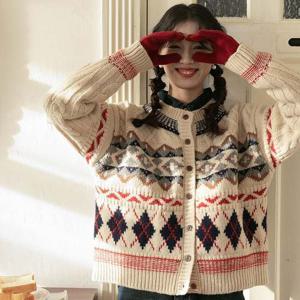 노르딕 패턴 -030087 겨울 가디건 아가일