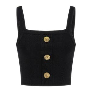 발망 비스코스 니트 크롭 버튼 슬리브리스 탑 GF1AA415KJ43 0PA